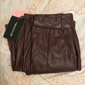 PrettyLittleThing Deep Brown Faux Leather Trousers